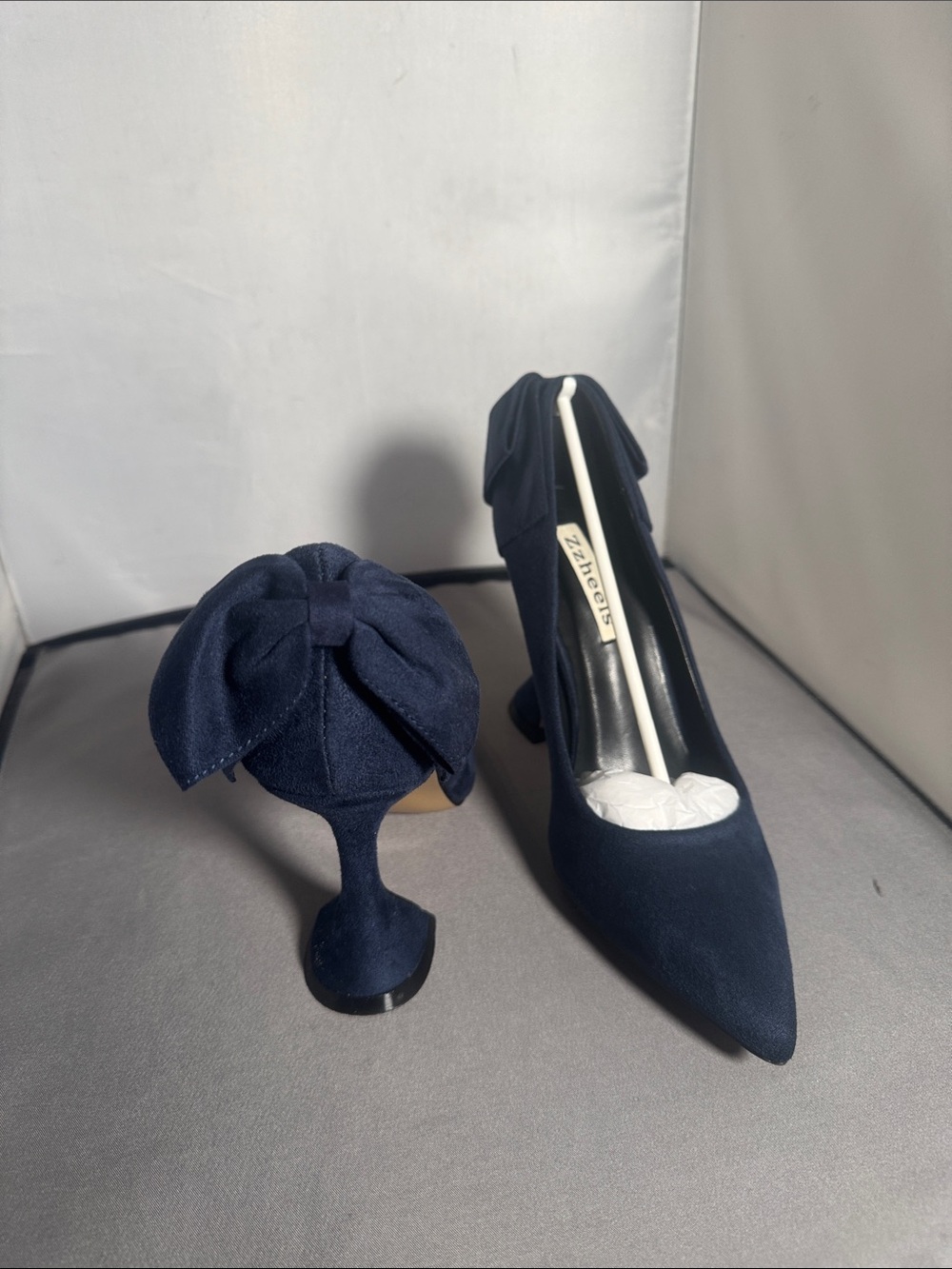 Zzheels Navy Bow-Accent Pointed Toe Pumps - Women size 7